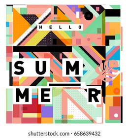 Trendy vector holiday summer cards illustration with line elements and abstract colorful textures. Design for poster, card, invitation, brochure, and promotion template.