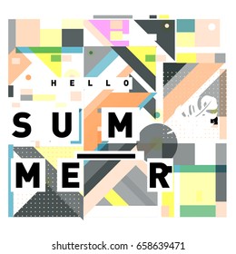 Trendy vector holiday summer cards illustration with line elements and abstract colorful textures. Design for poster, card, invitation, brochure, and promotion template.