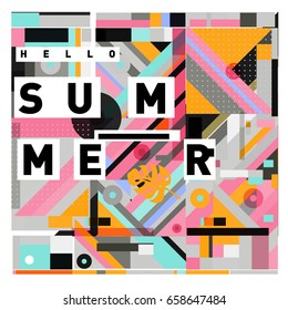 Trendy vector holiday summer cards illustration with line elements and abstract colorful textures. Design for poster, card, invitation, brochure, and promotion template.