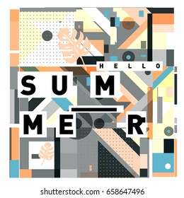Trendy vector holiday summer cards illustration with line elements and abstract colorful textures. Design for poster, card, invitation, brochure, and promotion template.