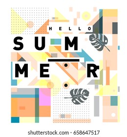 Trendy vector holiday summer cards illustration with line elements and abstract colorful textures. Design for poster, card, invitation, brochure, and promotion template.