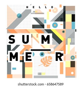 Trendy vector holiday summer cards illustration with line elements and abstract colorful textures. Design for poster, card, invitation, brochure, and promotion template.