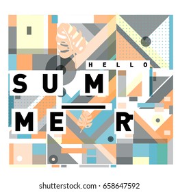 Trendy vector holiday summer cards illustration with line elements and abstract colorful textures. Design for poster, card, invitation, brochure, and promotion template.