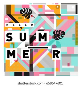 Trendy vector holiday summer cards illustration with line elements and abstract colorful textures. Design for poster, card, invitation, brochure, and promotion template.
