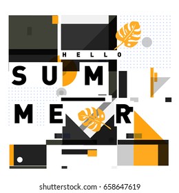 Trendy vector holiday summer cards illustration with line elements and abstract colorful textures. Design for poster, card, invitation, brochure, and promotion template.