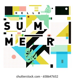 Trendy vector holiday summer cards illustration with line elements and abstract colorful textures. Design for poster, card, invitation, brochure, and promotion template.