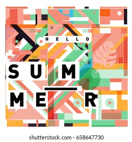 Trendy vector holiday summer cards illustration with line elements and abstract colorful textures. Design for poster, card, invitation, brochure, and promotion template.