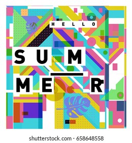 Trendy vector holiday summer cards illustration with line elements and abstract colorful textures. Design for poster, card, invitation, brochure, and promotion template.