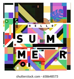 Trendy vector holiday summer cards illustration with line elements and abstract colorful textures. Design for poster, card, invitation, brochure, and promotion template.