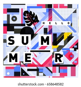 Trendy vector holiday summer cards illustration with line elements and abstract colorful textures. Design for poster, card, invitation, brochure, and promotion template.