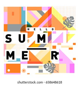 Trendy vector holiday summer cards illustration with line elements and abstract colorful textures. Design for poster, card, invitation, brochure, and promotion template.