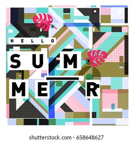 Trendy vector holiday summer cards illustration with line elements and abstract colorful textures. Design for poster, card, invitation, brochure, and promotion template.