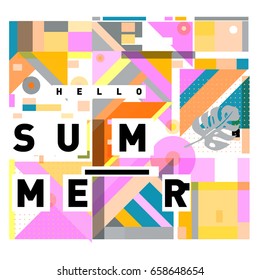 Trendy vector holiday summer cards illustration with line elements and abstract colorful textures. Design for poster, card, invitation, brochure, and promotion template.