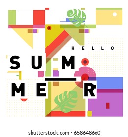 Trendy vector holiday summer cards illustration with line elements and abstract colorful textures. Design for poster, card, invitation, brochure, and promotion template.