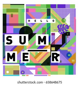 Trendy vector holiday summer cards illustration with line elements and abstract colorful textures. Design for poster, card, invitation, brochure, and promotion template.