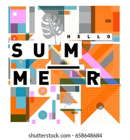 Trendy vector holiday summer cards illustration with line elements and abstract colorful textures. Design for poster, card, invitation, brochure, and promotion template.