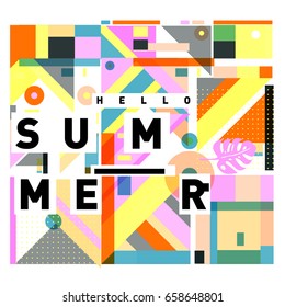 Trendy vector holiday summer cards illustration with line elements and abstract colorful textures. Design for poster, card, invitation, brochure, and promotion template.