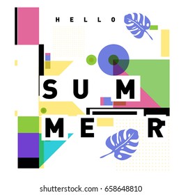Trendy vector holiday summer cards illustration with line elements and abstract colorful textures. Design for poster, card, invitation, brochure, and promotion template.