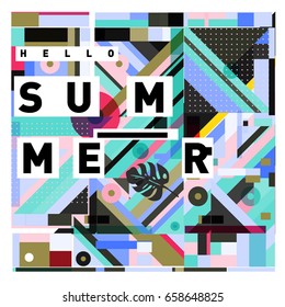 Trendy vector holiday summer cards illustration with line elements and abstract colorful textures. Design for poster, card, invitation, brochure, and promotion template.