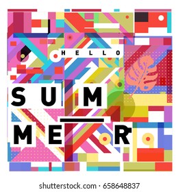 Trendy vector holiday summer cards illustration with line elements and abstract colorful textures. Design for poster, card, invitation, brochure, and promotion template.
