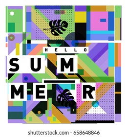 Trendy vector holiday summer cards illustration with line elements and abstract colorful textures. Design for poster, card, invitation, brochure, and promotion template.