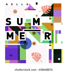 Trendy vector holiday summer cards illustration with line elements and abstract colorful textures. Design for poster, card, invitation, brochure, and promotion template.