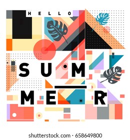 Trendy vector holiday summer cards illustration with line elements and abstract colorful textures. Design for poster, card, invitation, brochure, and promotion template.