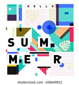 Trendy vector holiday summer cards illustration with line elements and abstract colorful textures. Design for poster, card, invitation, brochure, and promotion template.