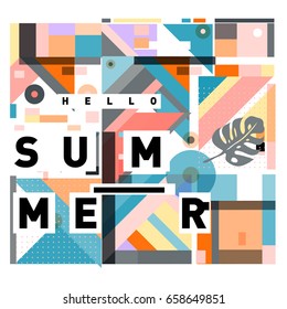 Trendy vector holiday summer cards illustration with line elements and abstract colorful textures. Design for poster, card, invitation, brochure, and promotion template.