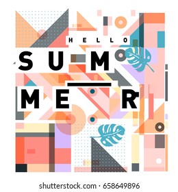 Trendy vector holiday summer cards illustration with line elements and abstract colorful textures. Design for poster, card, invitation, brochure, and promotion template.