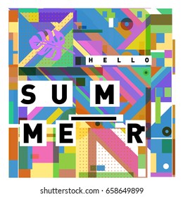 Trendy vector holiday summer cards illustration with line elements and abstract colorful textures. Design for poster, card, invitation, brochure, and promotion template.