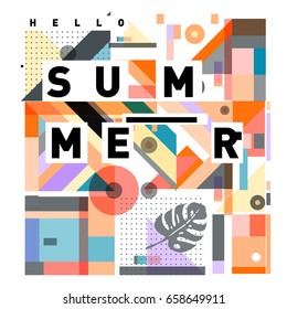 Trendy vector holiday summer cards illustration with line elements and abstract colorful textures. Design for poster, card, invitation, brochure, and promotion template.