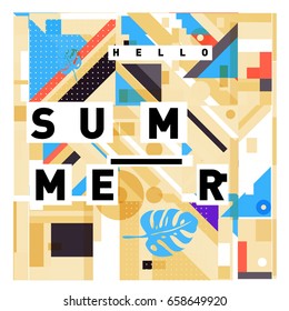Trendy vector holiday summer cards illustration with line elements and abstract colorful textures. Design for poster, card, invitation, brochure, and promotion template.