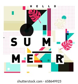 Trendy vector holiday summer cards illustration with line elements and abstract colorful textures. Design for poster, card, invitation, brochure, and promotion template.