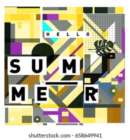 Trendy vector holiday summer cards illustration with line elements and abstract colorful textures. Design for poster, card, invitation, brochure, and promotion template.
