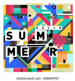 Trendy vector holiday summer cards illustration with line elements and abstract colorful textures. Design for poster, card, invitation, brochure, and promotion template.