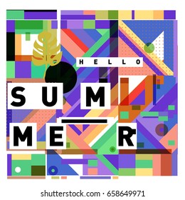 Trendy vector holiday summer cards illustration with line elements and abstract colorful textures. Design for poster, card, invitation, brochure, and promotion template.