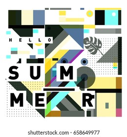 Trendy vector holiday summer cards illustration with line elements and abstract colorful textures. Design for poster, card, invitation, brochure, and promotion template.
