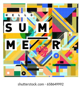 Trendy vector holiday summer cards illustration with line elements and abstract colorful textures. Design for poster, card, invitation, brochure, and promotion template.