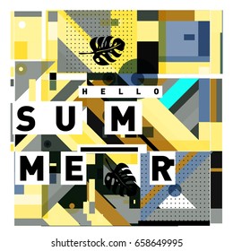 Trendy vector holiday summer cards illustration with line elements and abstract colorful textures. Design for poster, card, invitation, brochure, and promotion template.