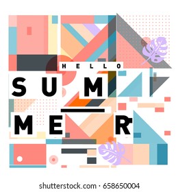 Trendy vector holiday summer cards illustration with line elements and abstract colorful textures. Design for poster, card, invitation, brochure, and promotion template.