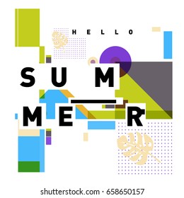 Trendy vector holiday summer cards illustration with line elements and abstract colorful textures. Design for poster, card, invitation, brochure, and promotion template.