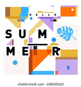 Trendy vector holiday summer cards illustration with line elements and abstract colorful textures. Design for poster, card, invitation, brochure, and promotion template.