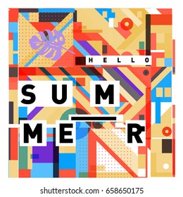 Trendy vector holiday summer cards illustration with line elements and abstract colorful textures. Design for poster, card, invitation, brochure, and promotion template.