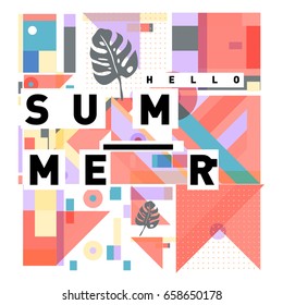 Trendy vector holiday summer cards illustration with line elements and abstract colorful textures. Design for poster, card, invitation, brochure, and promotion template.