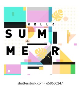 Trendy vector holiday summer cards illustration with line elements and abstract colorful textures. Design for poster, card, invitation, brochure, and promotion template.
