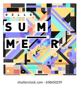 Trendy vector holiday summer cards illustration with line elements and abstract colorful textures. Design for poster, card, invitation, brochure, and promotion template.