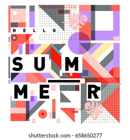 Trendy vector holiday summer cards illustration with line elements and abstract colorful textures. Design for poster, card, invitation, brochure, and promotion template.