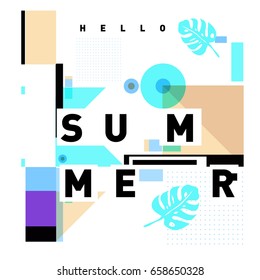 Trendy vector holiday summer cards illustration with line elements and abstract colorful textures. Design for poster, card, invitation, brochure, and promotion template.