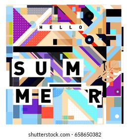 Trendy vector holiday summer cards illustration with line elements and abstract colorful textures. Design for poster, card, invitation, brochure, and promotion template.